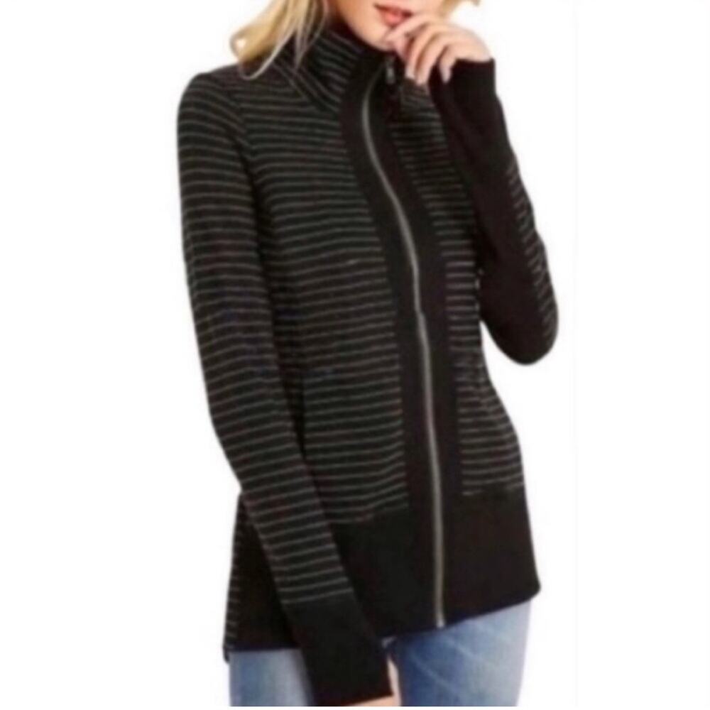 Cabi Sprint Track black white striped full zip jacket size Medium #3378